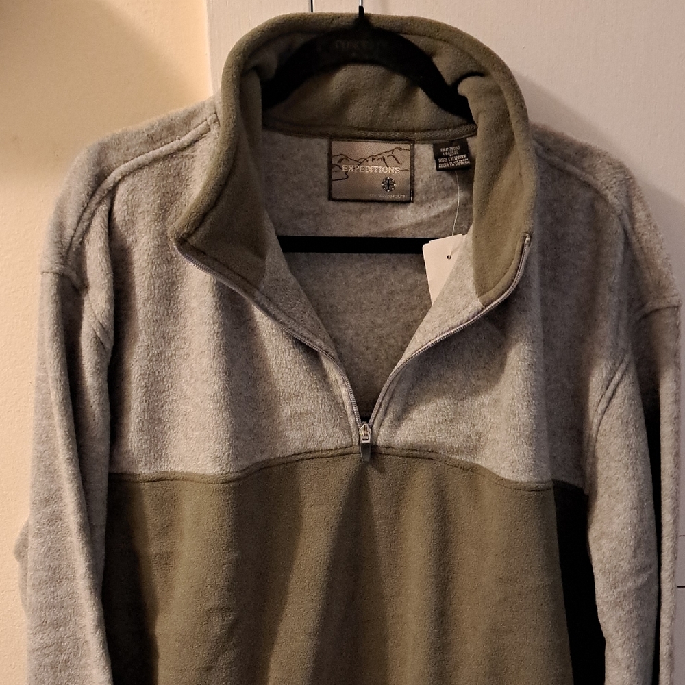 EXPEDITIONS/ WRANGLER LG Men  Gray/Grn LS Fleece Jacket